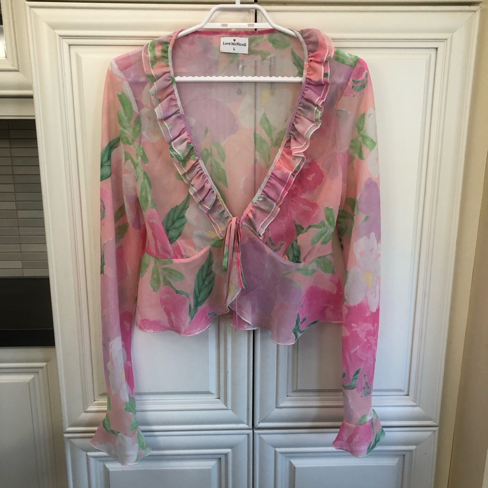 Love McNicoll women’s sheer floral blouse